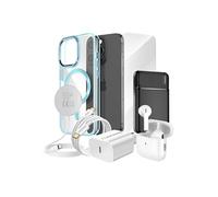 Pack Elite pour iPhone 15 Pro Coque, Verre, Chargeur, Batterie Externe, Magsafe, Ecouteurs Bluetooth (7 pièces) Bleu