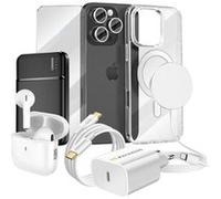 Pack Elite pour iPhone 16 Pro Coque, Verre, Chargeurs, Batterie externe, Magsafe, Écouteurs Bluetooth (8 pièces) Mayaxess Transparent Transparent