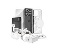 Pack Elite pour iPhone 16 Pro Coque, Verre, Chargeurs, Batterie externe, Magsafe, Ecouteurs Bluetooth (8 pièces) Transparent