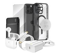 Pack Elite pour iPhone 16 Pro Max Coque, Verre, Chargeur, Batterie Externe, Magsafe, Écouteurs Bluetooth (7 pièces) Mayaxess Noir Noir