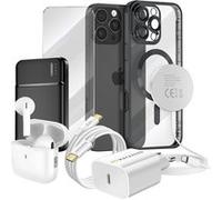 Pack Elite pour iPhone 16 Pro Max Coque, Verre, Chargeur, Batterie Externe, Magsafe, Écouteurs Bluetooth (7 pièces) Mayaxess Noir Noir