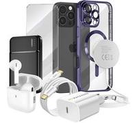 Pack Elite pour iPhone 16 Pro Max Coque, Verre, Chargeur, Batterie Externe, Magsafe, Écouteurs Bluetooth (7 pièces) Mayaxess Violet Violet