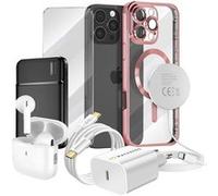 Pack Elite pour iPhone 16 Pro Max Coque, Verre, Chargeur, Batterie Externe, Magsafe, Écouteurs Bluetooth (7 pièces) Mayaxess Rose Rose