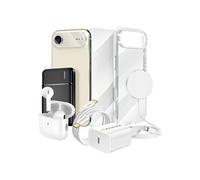 Pack Elite pour iPhone 17 Air Coque, Verre, Chargeurs, Batterie externe, Magsafe, Ecouteurs Bluetooth (8 pièces) Transparent
