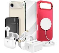 Pack Elite pour iPhone 17 Air Coque, Verre, Chargeurs, Batterie externe, Magsafe, Écouteurs Bluetooth (8 pièces) Mayaxess Rouge Rouge