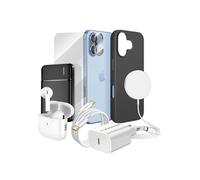 Pack Elite pour iPhone 17 Coque, Verre, Chargeurs, Batterie externe, Magsafe, Ecouteurs Bluetooth (8 pièces) Noir