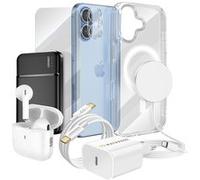 Pack Elite pour iPhone 17 Coque, Verre, Chargeurs, Batterie externe, Magsafe, Écouteurs Bluetooth (8 pièces) Mayaxess Transparent Transparent