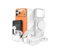 Pack Elite pour iPhone 17 Pro Coque, Verre, Chargeurs, Batterie externe, Magsafe, Ecouteurs Bluetooth (8 pièces) Transparent