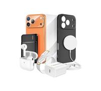 Pack Elite pour iPhone 17 Pro Coque, Verre, Chargeurs, Batterie externe, Magsafe, Ecouteurs Bluetooth (8 pièces) Noir