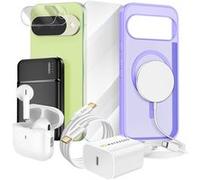 Pack Elite pour Pixel 10 Coque, Verre, Chargeurs, Batterie externe, Magsafe, Écouteurs Bluetooth (8 pièces) Mayaxess Violet Violet