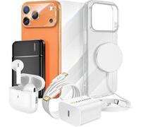 Pack Elite pour pour iPhone 17 Pro Max Coque, Verre, Chargeurs, Batterie externe, Magsafe, Écouteurs Bluetooth (8 pièces) Mayaxess Transparent Transparent