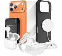 Pack Elite pour pour iPhone 17 Pro Max Coque, Verre, Chargeurs, Batterie externe, Magsafe, Écouteurs Bluetooth (8 pièces) Mayaxess Noir Noir