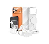 Pack Elite pour pour iPhone 17 Pro Max Coque, Verre, Chargeurs, Batterie externe, Magsafe, Ecouteurs Bluetooth (8 pièces) Transparent