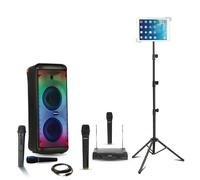 MOOVING LIGHT & SOUND - Pack Enceinte 600W Karaoke sans Fil Bluetooth USB Mooving ELECTRO-SOUND600 4 micros - Support Tablette SMM20 - Soirée Anniversaire
