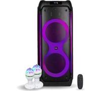 Pack Enceinte Active Autonome USB Bluetooth Ibiza 1200W COLUMBA1200 - 2 Effets de Lumière Rotatif Disco Soirée Musique Anniversaire Noir