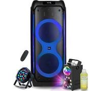 Pack Enceinte Active USB Bluetooth Autonome Ibiza 1200W COLUMBA1200 - Machine Fumée LED 700 W - Liquide 1L - Projecteur 18W Astro Noir
