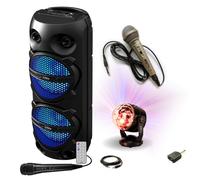 Pack Enceinte Bluetooth Karaoké 300W 2x8'' LED TWS Party PLUTON - 2 micros - Boule Disco RGB LED Effet Astro KIDZ-DISCO