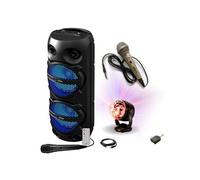 Pack Enceinte Bluetooth Karaoké 300W 2x8'' LED TWS Party PLUTON - 2 micros - Boule Disco RGB LED Effet Astro KIDZ-DISCO