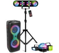 Pack Enceinte Bluetooth sans fil sur batterie 700W USB TWS Ibiza COLUMBA700 - Pied Lumière DJ - Ensemble 3 Effets Lumière LED Noir