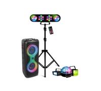 Pack Enceinte Bluetooth sans fil sur batterie 700W USB TWS Ibiza COLUMBA700 - Pied Lumière DJ - Ensemble 3 Effets Lumière LED Noir