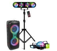 Pack Enceinte Bluetooth sans fil sur batterie 700W USB TWS Ibiza COLUMBA700 - Pied Lumière DJ - Ensemble 3 Effets Lumière LED Noir