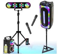 Pack Enceinte USB Bluetooth sur Batterie 1000W MS-MAGIC-SOUND1000 sur pied - Portique DJ Lumière 2 PARS LED 2 Astros RGB Machine Fumée Noir