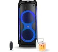 Pack Enceinte Bluetooth USB Active Autonome Ibiza 1200W COLUMBA1200 - Jeu Lumière Derby Multifaisceaux PARTY-DERBY6 DJ Soirée Disco Noir G