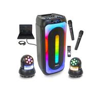Pack Enceinte Bluetooth USB Karaoke Mooving Sound MS-MAGIC-SOUND1000 - 2 Micros - 2 Lyres STAR-WASH 30W DMW - Soirée Fête Nuit Noir