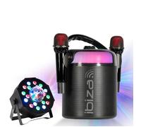 Pack Enceinte Ibiza Sound Karaoké Bluetooth Portable KARAHOME-BK 120W USB 2 Micros sans fil - Projecteur PAR Astro 2-en-1