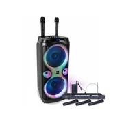 Pack Enceinte Karaoké 1000W USB Bluetooth TWS Ibiza Sound COLUMBA-KARAOKE - 4 Micros Sans Fil VHF et Filaires - Soirée Anniversaire