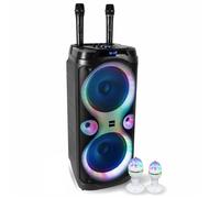 Pack Enceinte Karaoké 1000W USB Bluetooth TWS Ibiza Sound COLUMBA-KARAOKE - 2 Micros Sans Fil - 2 Effets de Lumière Rotatif - Soirée