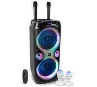 Pack Enceinte Karaoké 1000W USB Bluetooth TWS Ibiza Sound COLUMBA-KARAOKE - 2 Micros Sans Fil - 2 Effets de Lumière Rotatif - Soirée