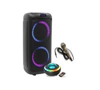 Pack Enceinte Karaoké 250W USB Bluetooth Portable 300W BoomTone DJ BOOMASTER300 Tuner FM - Micro Filaire - Enceinte Lumineuse Nebula