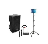 Pack Enceinte Karaoke Active Ibiza Bluetooth USB XTK12A-MKII 500W - 2 micros sans fil - Support tablette SMM20 - Fête Chanson Sono
