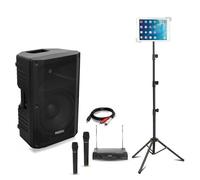 Pack Enceinte Karaoke Active Ibiza Bluetooth USB XTK12A-MKII 500W - 2 micros sans fil - Support tablette SMM20 - Fête Chanson Sono