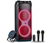 Pack Enceinte Karaoke Bluetooth Autonome USB Active Ibiza 1200W COLUMBA1200 - 2 Micros Filaires - Projecteur PAR LED PARTY-PAR181