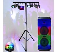 Pack Enceinte Karaoké Bluetooth Lumineuse MS-ELECTRO-SOUND600 600W 2 Micros - Astro Derby Strobe - 2 Waterwave - Support Lumière Dj