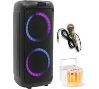 Pack Enceinte Karaoké Bluetooth USB Portable 250W BoomTone DJ BOOMASTER300 Tuner - Micro filaire - Jeu Lumière Derby PARTY-DERBY6