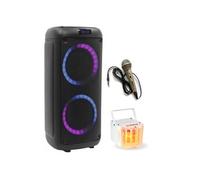 Pack Enceinte Karaoké Bluetooth USB Portable 250W BoomTone DJ BOOMASTER300 Tuner - Micro filaire - Jeu Lumière Derby PARTY-DERBY6