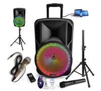Pack Enceinte Karaoké PARTY-15RGB 800w portable - 2 micros - 1 Jeu de lumière - Soirée anniversaire