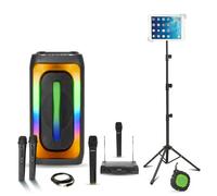 Pack Enceinte Karaoke portable 1000W Mooving MAGIC-SOUND1000 USB Bluetooth - 4 micros sans fil - Pied support Tablette - Soirée