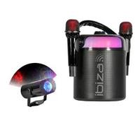 Pack Enceinte Karaoké Portable Autonome Bluetooth Ibiza KARAHOME-BK 120W USB 2 Micros sans fil - Effet Lumière Waterwave Fête Enfant Noir