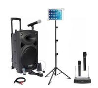 Pack Enceinte Karaoke portable USB Bluetooth Ibiza PORT15VHF-BT 800W 4 micros sans fil - Support tablette SMM20 - Soirée Fête Sono
