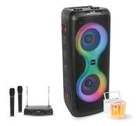 Pack Enceinte Karaoké sans fil sur batterie USB Bluetooth 700W USB TWS LED Ibiza Sound COLUMBA700 - 2 Micros Sans Fil - Effet Derby Noir