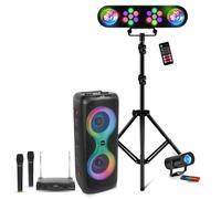 Pack Enceinte Karaoké sans fil USB Bluetooth 700W TWS LED Ibiza COLUMBA700 - 2 Micros UHF - Pied Lumière DJ - Effet Waterwave