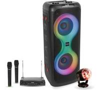 Pack Enceinte Karaoké sur batterie 700W Bluetooth USB TWS LED Ibiza Sound COLUMBA700 - 2 Micros Sans Fil - Effet Astro LED RGB Noir