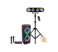 Pack Enceinte Karaoké sur batterie 700W USB Bluetooth TWS COLUMBA700 - 2 Micros sans fil - Pied Lumière DJ - Derby