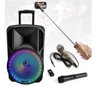 Pack Enceinte Karaoke sur Batterie Autonome Bluetooth USB PARTY-15RGB Sono - 2 Micros - 1 Enceinte Perche selfie - Soirée DJ