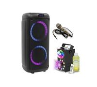Pack Enceinte Karaoké USB Bluetooth sans fil 250W BoomTone DJ BOOMASTER300 Tuner - Micro - Machine Fumée LED FOGGY-ASTRO - Soirée