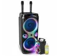 Pack Enceinte Karaoké USB Bluetooth TWS 1000W Ibiza Sound COLUMBA-KARAOKE - 2 Micros Sans Fil - Machine Fumée 700W Effet Astro Fête